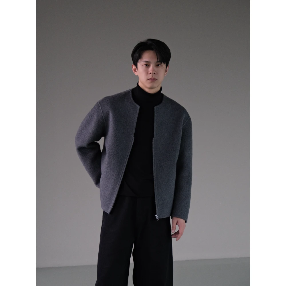 DUPU冬季900G羊毛混纺开襟双面呢复古奢感短款保暖毛呢外套夹克