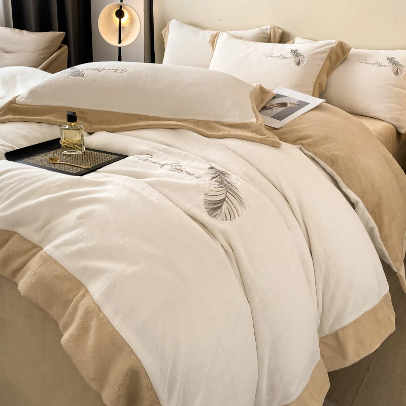 水星高端新家纺牛奶绒床上四件套冬天季加绒加厚双面珊瑚绒被套法