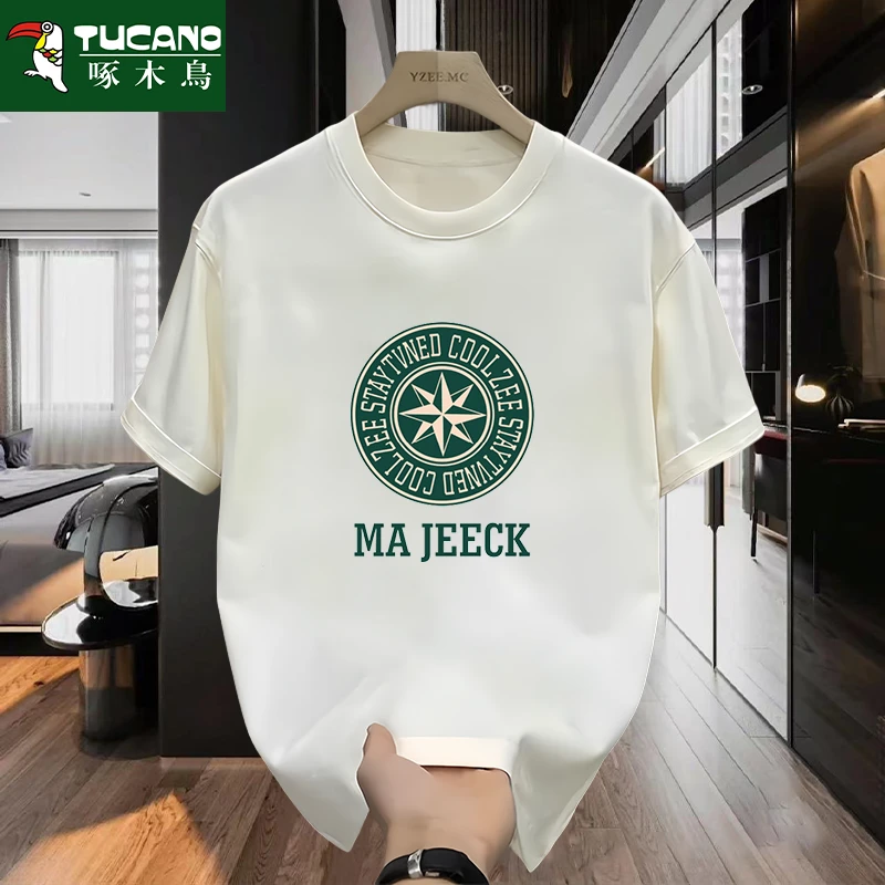 啄木鸟纯棉短袖t恤夏季新款男士宽松圆领t休闲学生舒适套头上衣服