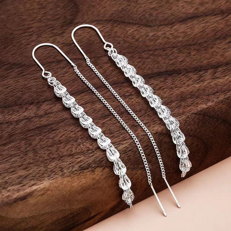 999纯银耳线女款显瘦凤尾长款流苏耳坠气质防过敏耳环