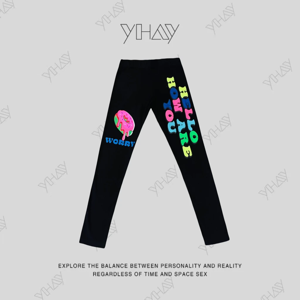 2024彩色HELLO字母印花潮牌休闲打底裤 GKF108