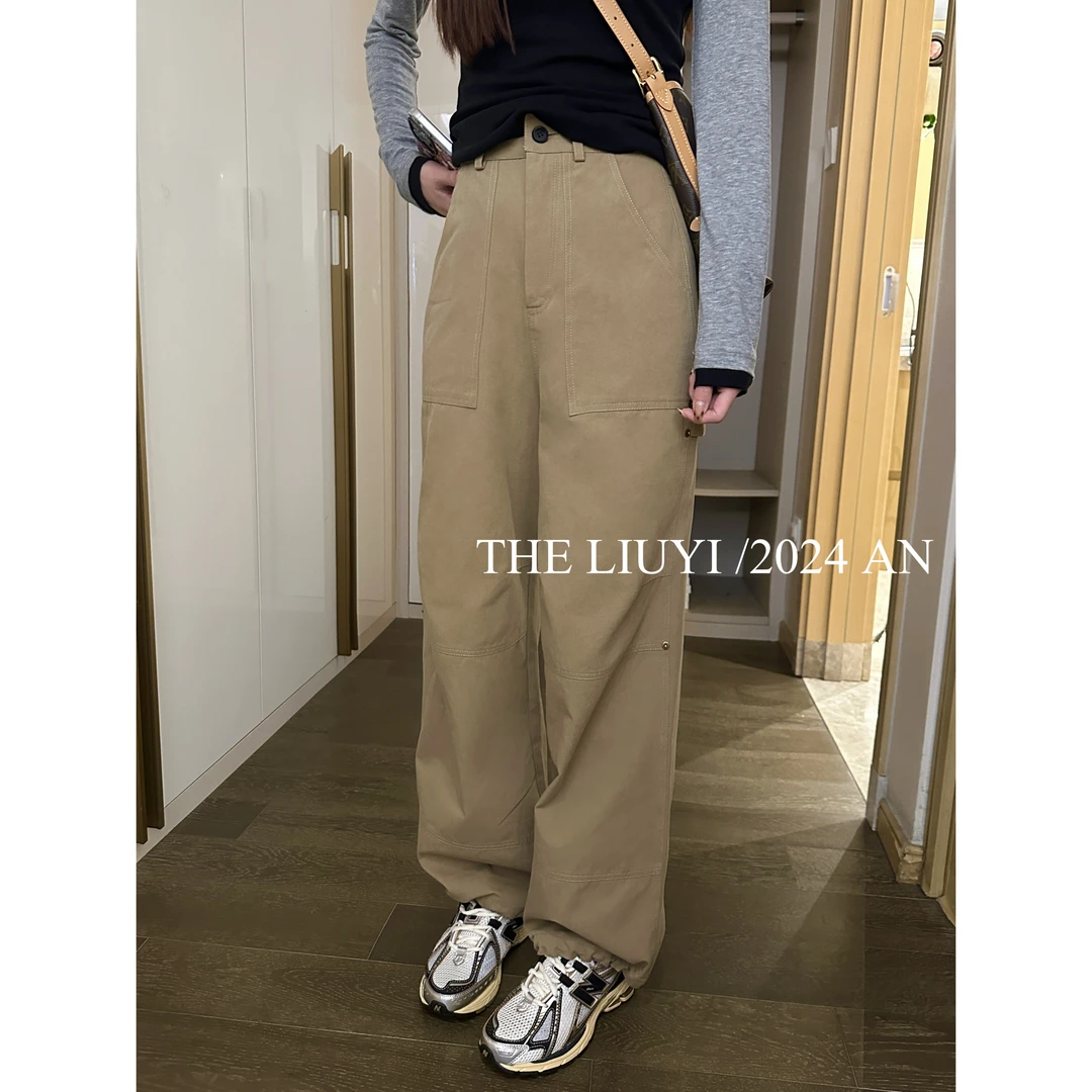 【LIUYI】美式工装~秋季高腰设计感工装休闲裤48171