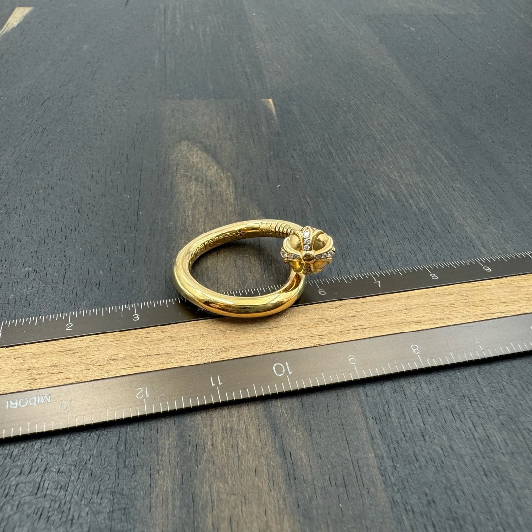 未使用 US7码 Chrome Hearts 克罗心 22k 白钻十字花钉子戒指