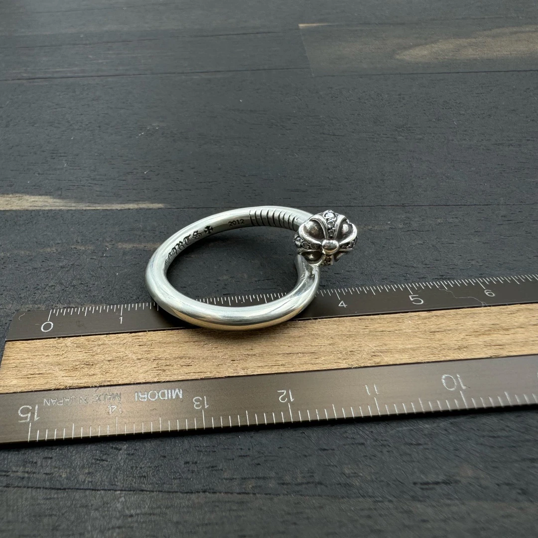 未使用 US8.5码 Chrome Hearts 克罗心 白钻钉子戒指