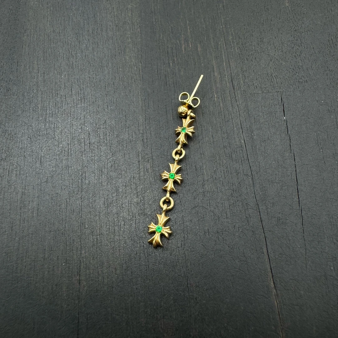 未使用 Chrome Hearts 克罗心 22k 绿宝石三连Tiny E十字花耳坠