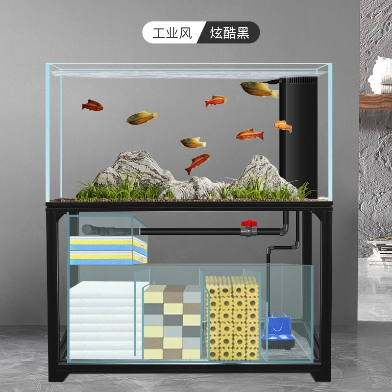 定制金晶超白玻璃鱼缸直角溢流底滤一体功能过滤系统整套三重溢流