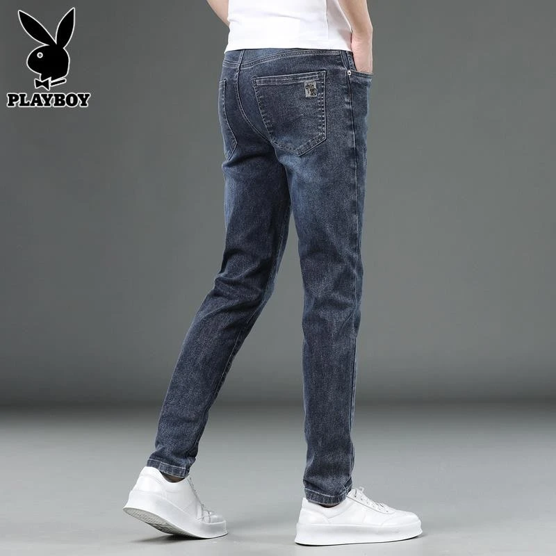 花花公子牛仔裤男士2025新款百搭修身小脚夏季休闲潮流弹力长裤子