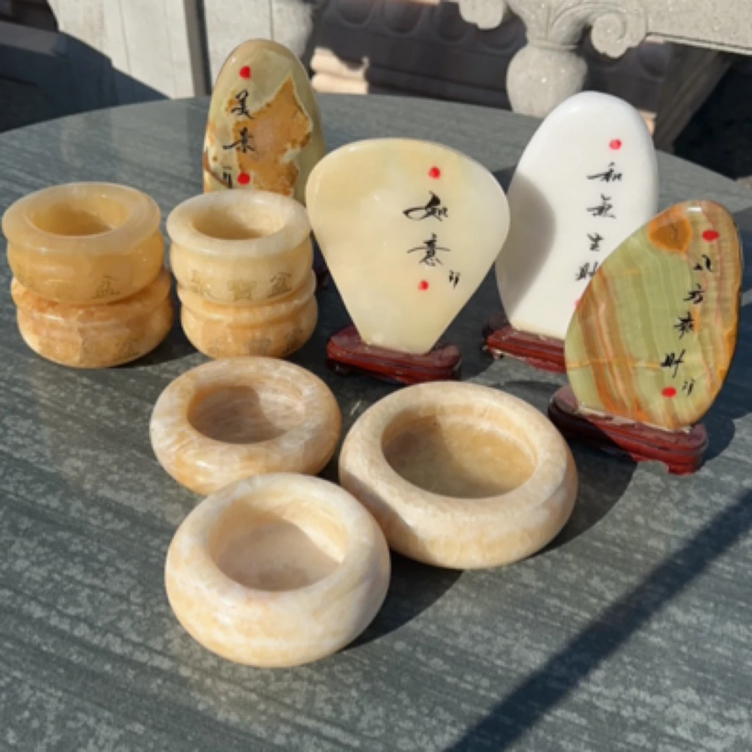 天然黄石聚宝盆玉石烟灰缸家庭摆件招财进宝客厅玄关客厅摆件