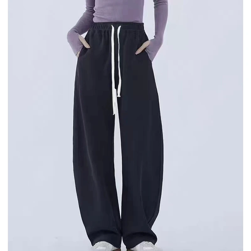 2024年春秋季高个子高腰阔腿针织卫裤女 加长运动香蕉裤显瘦显腿