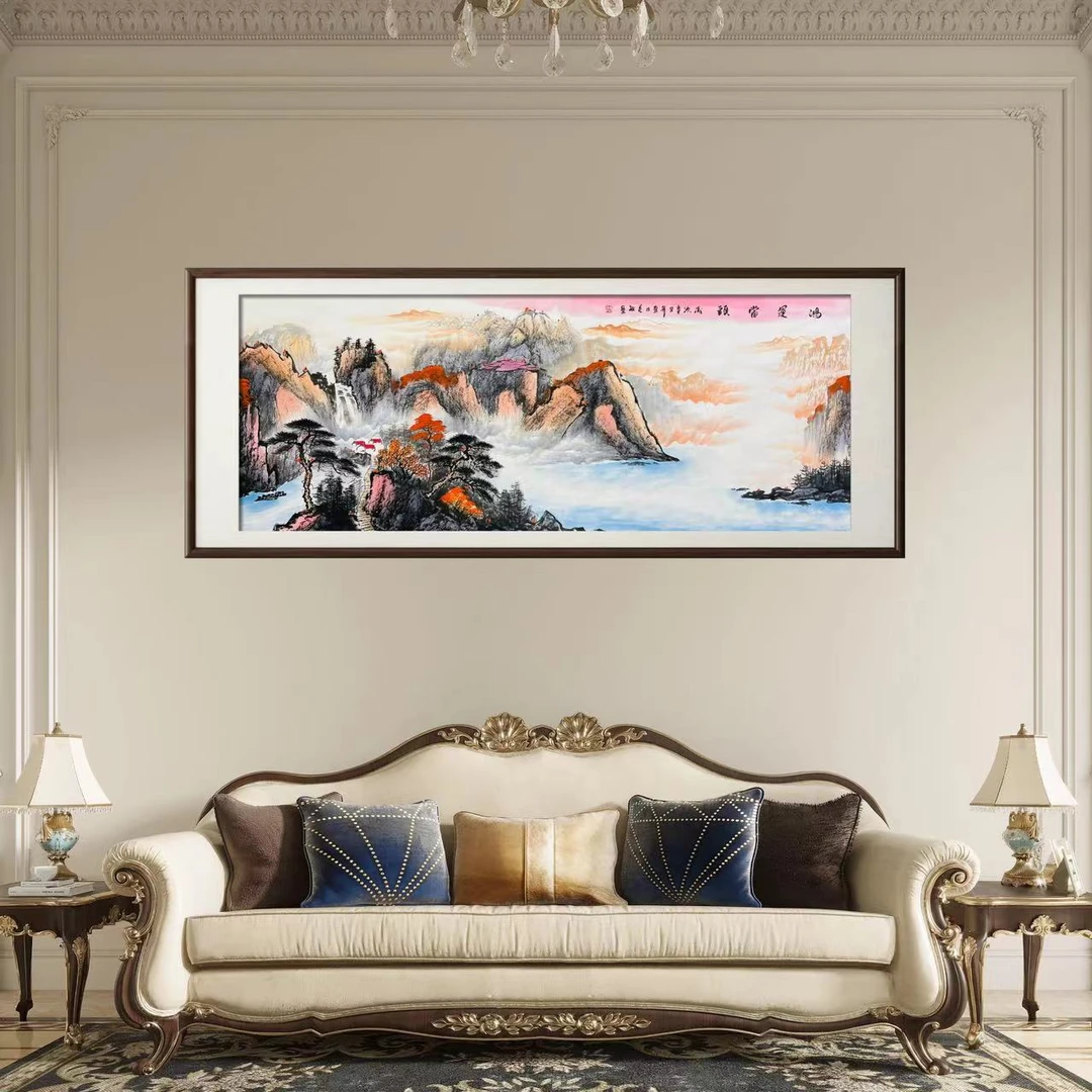纯手绘鸿运当头六尺画芯178×69山水画办公室会议室国画文玩探宝