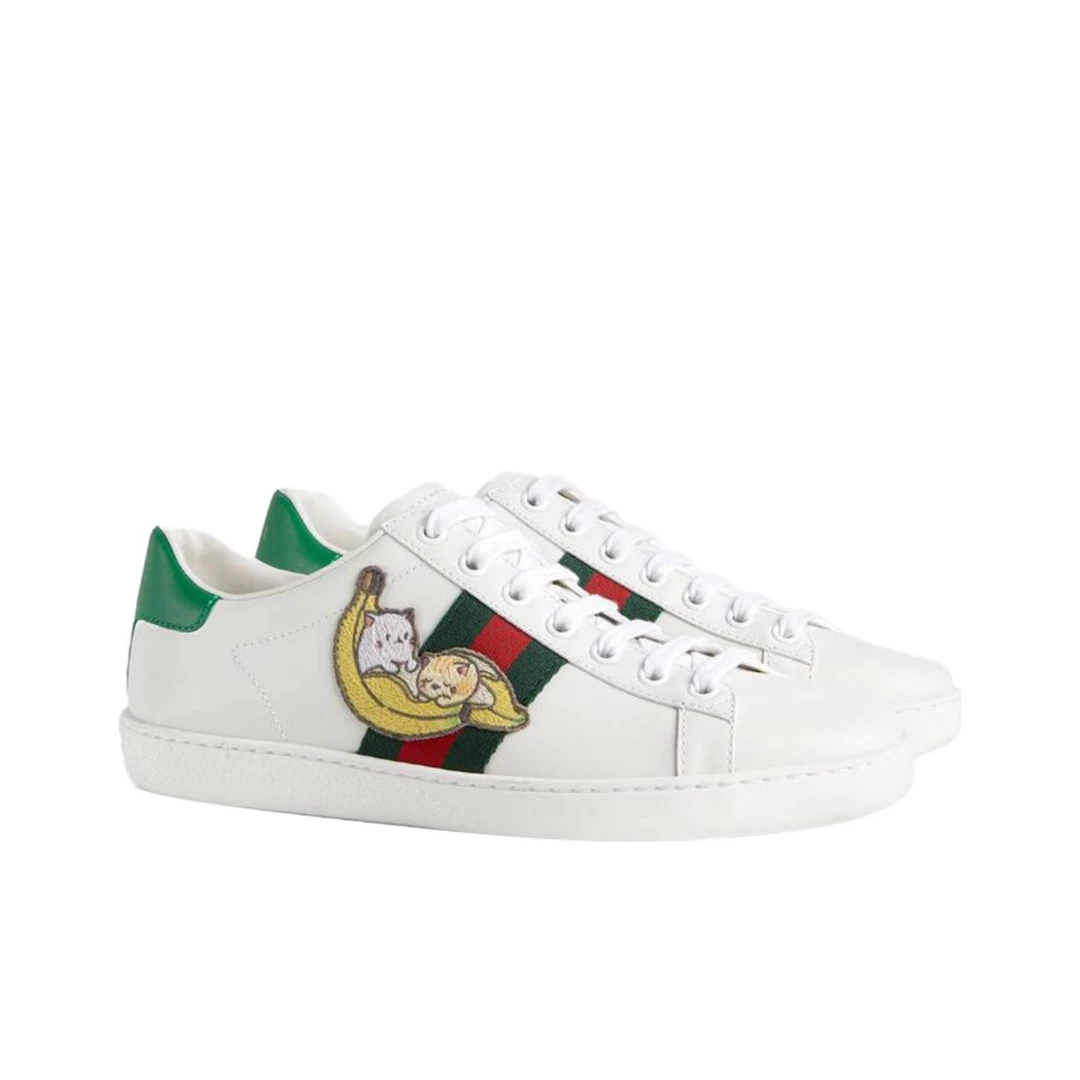 未使用 GUCCI/古驰 全新女鞋 白色香蕉猫刺绣休闲时尚板鞋 多尺码