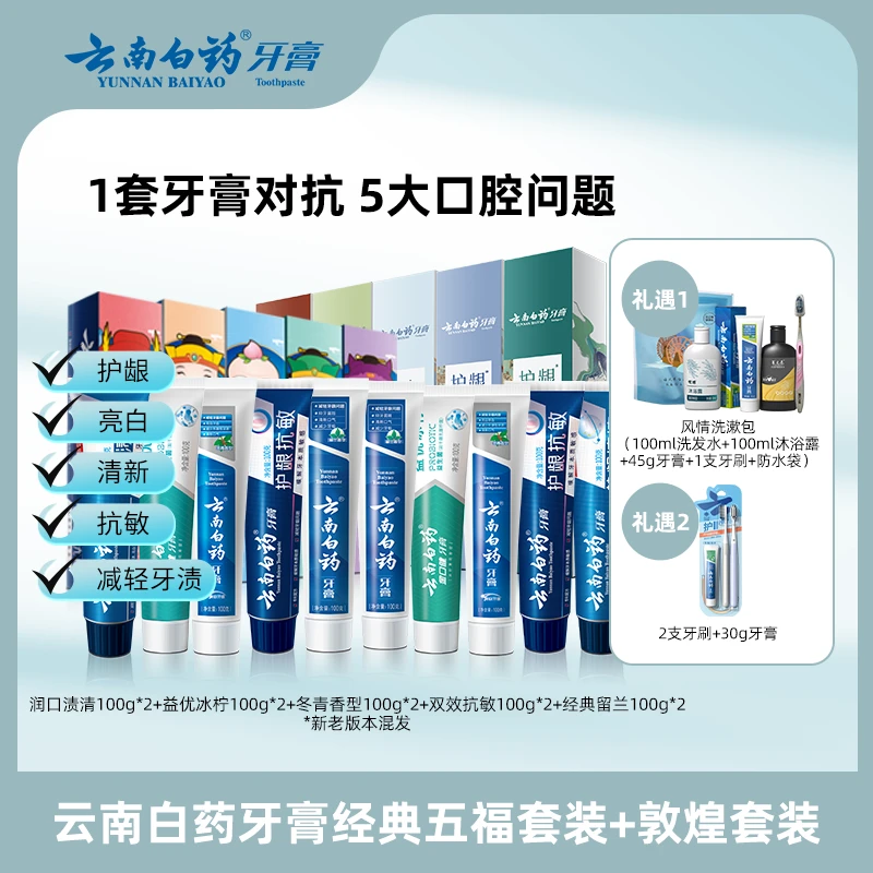 【云南白药】五福敦煌牙膏套装共10支共1000g
