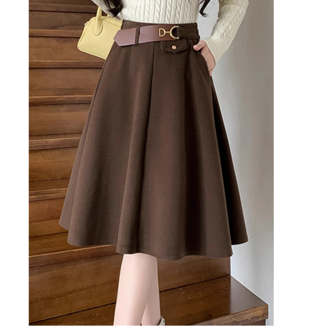 毛呢半身裙子女2024新款秋冬百搭高腰A版显高a字小个子爆款中长款