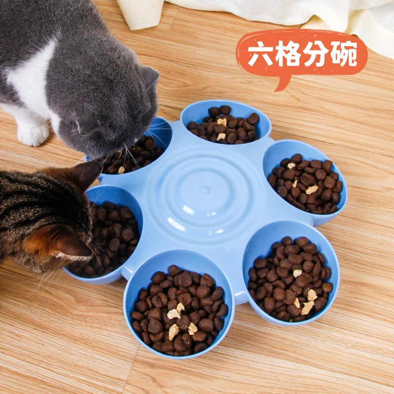 多功能宠物碗六碗一体防打翻多猫家庭猫碗小型犬吃饭喝水小狗水碗