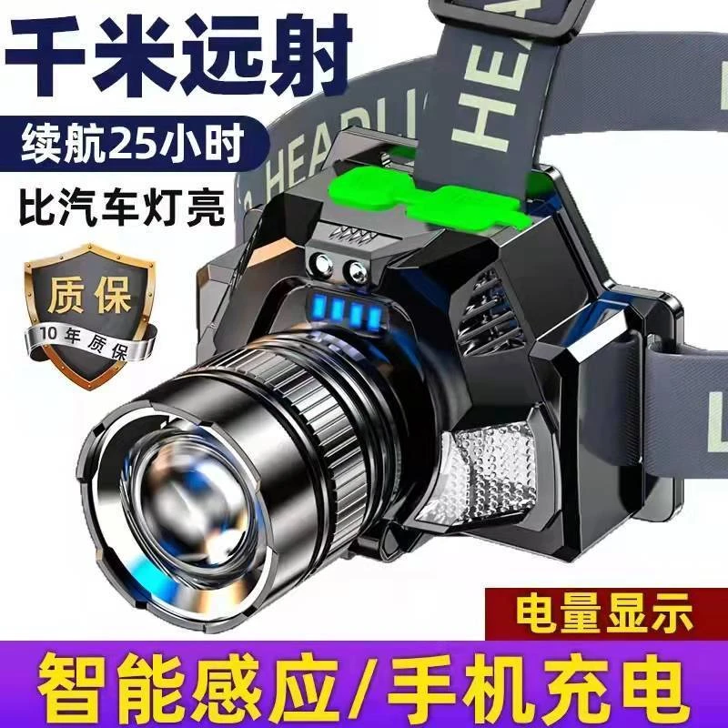 头灯强光可充电变焦远射头戴式手电筒超亮夜钓鱼矿灯小53牁便携