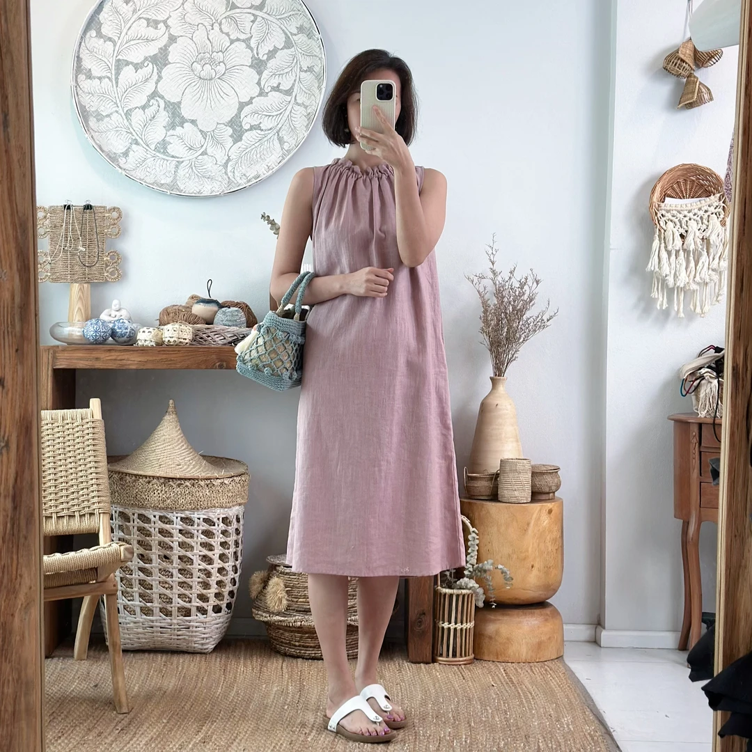 Taya 2024 Y58 泰国清迈直邮夏季新款全棉麻色手工刺绣连衣裙
