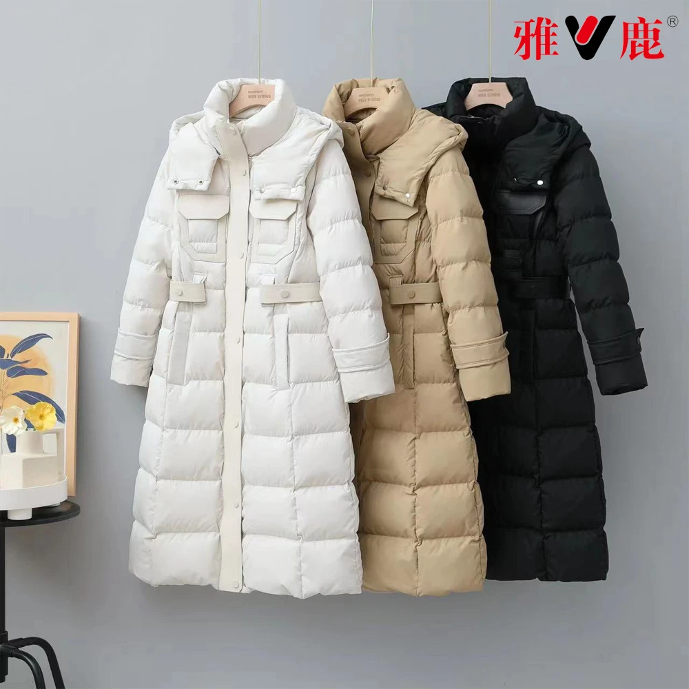 V/雅鹿YH501W15860高品质显瘦收腰冬保暖过膝长款加厚90羽绒服女