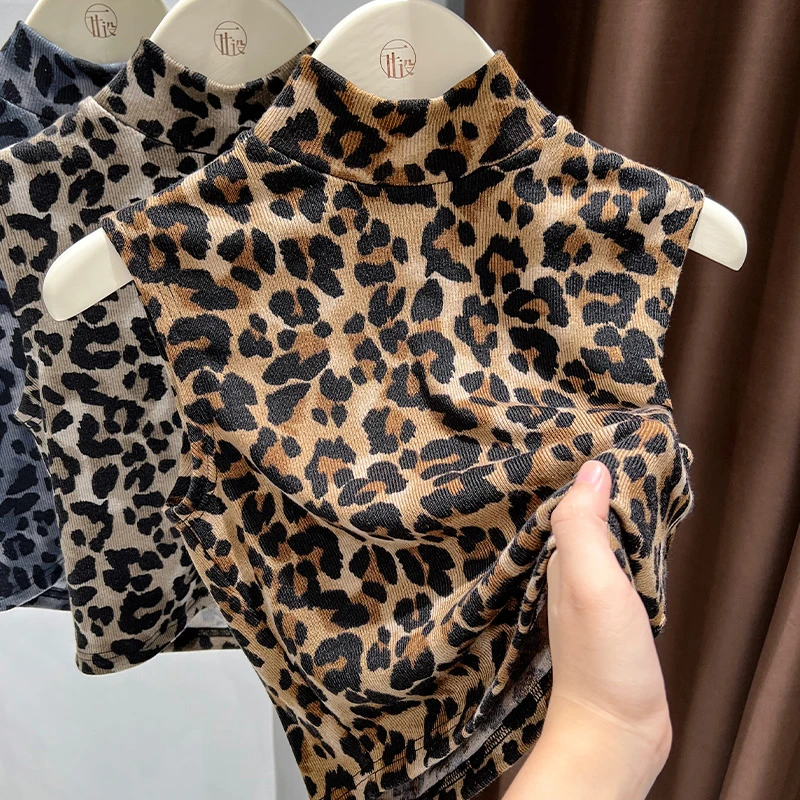 豹纹无袖针织背心女春秋爆款设计感半高领咖色打底衫洋气内搭上衣
