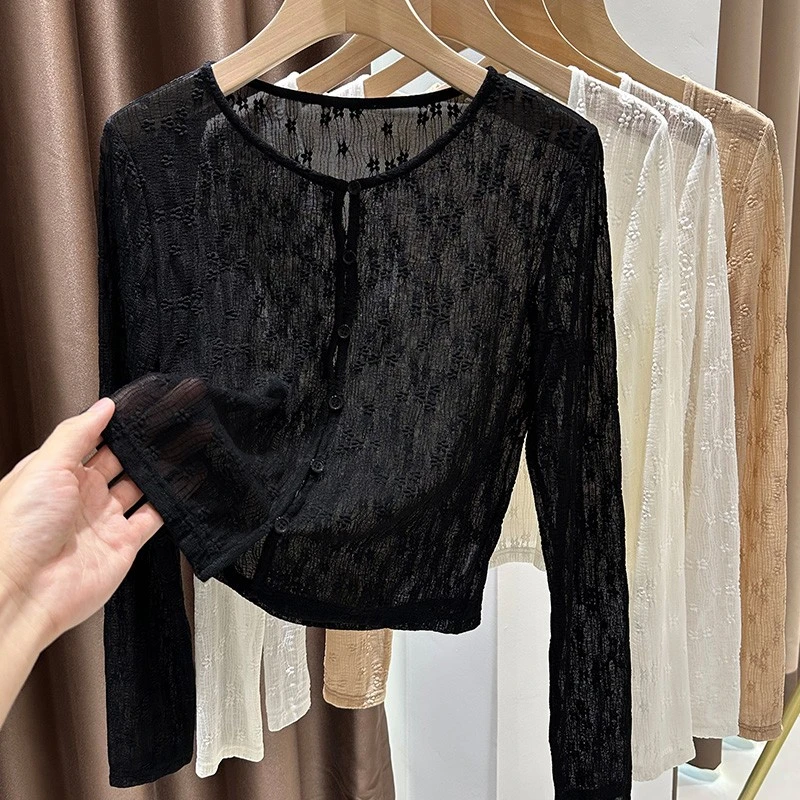 蕾丝开衫女爆款2025夏季新款吊带裙外搭防晒披肩罩衫薄款长袖上衣