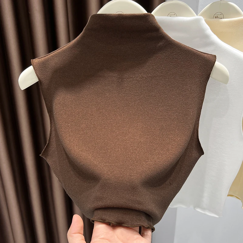 复古半高领纯色洋气上衣秋季新款时尚假领子女内搭无袖背心坎肩薄