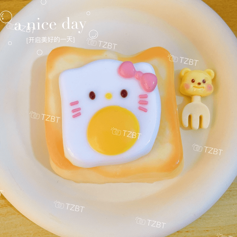 【KT煎蛋吐司】【爆浆奶油感/慢回弹】纯手工DIY食品硅胶捏捏