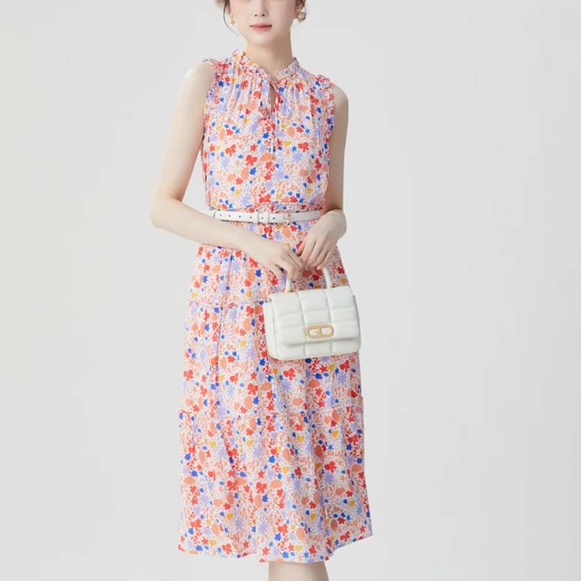 友阿商场玛施嫚女装2025夏新款气质优雅度假风法式碎花无袖连衣裙