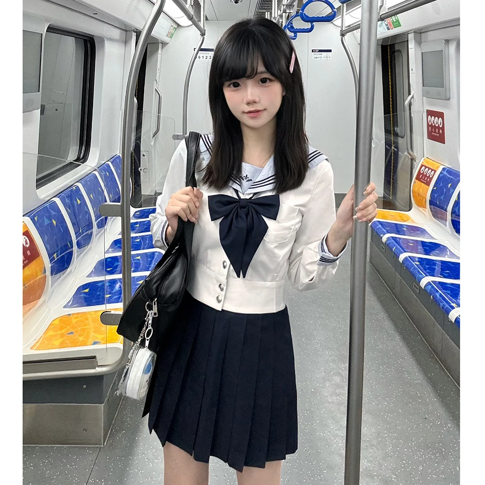 兰亭女子白月光jk水手服原创制服长袖上衣日系套装两件套校供感