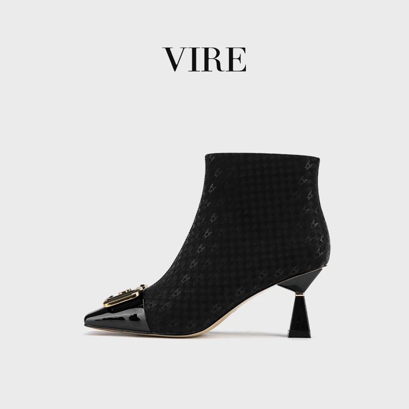 VIRE/923658秋冬新款千鸟格气质百搭酒杯跟短靴