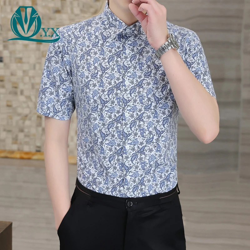 潮牌腰果花短袖衬衫男装高档时尚中国风印花衬衣夏季男士韩版寸衫