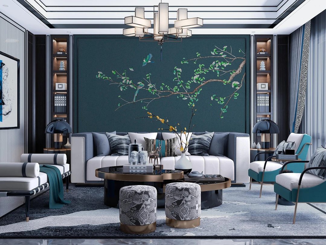 【新中式】杏林满园A国画独绣背景墙别墅家居墙布刺绣壁布