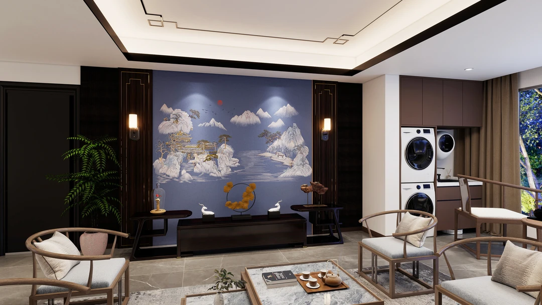 【新中式】云境天宫E 国画独绣背景墙别墅家居墙布刺绣壁布