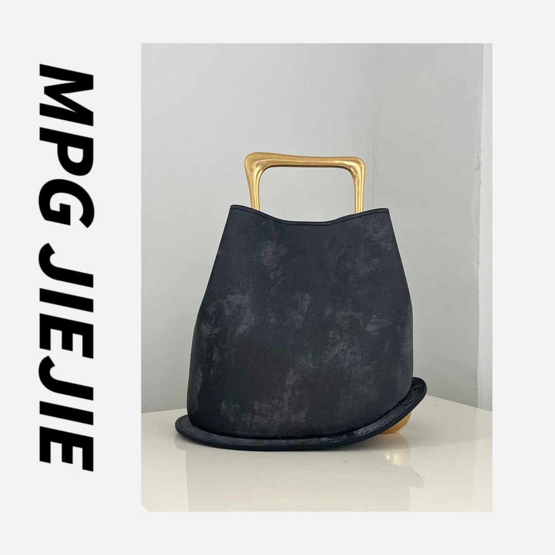 MPG JIEJIE【手拎包调调】2024时尚百搭抽绳黑色手提包休闲单肩纯色