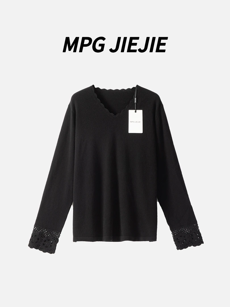 MPG JIEJIE【万人迷】冬季穿搭长袖冬季韩系简约拼接镂空毛针织衫