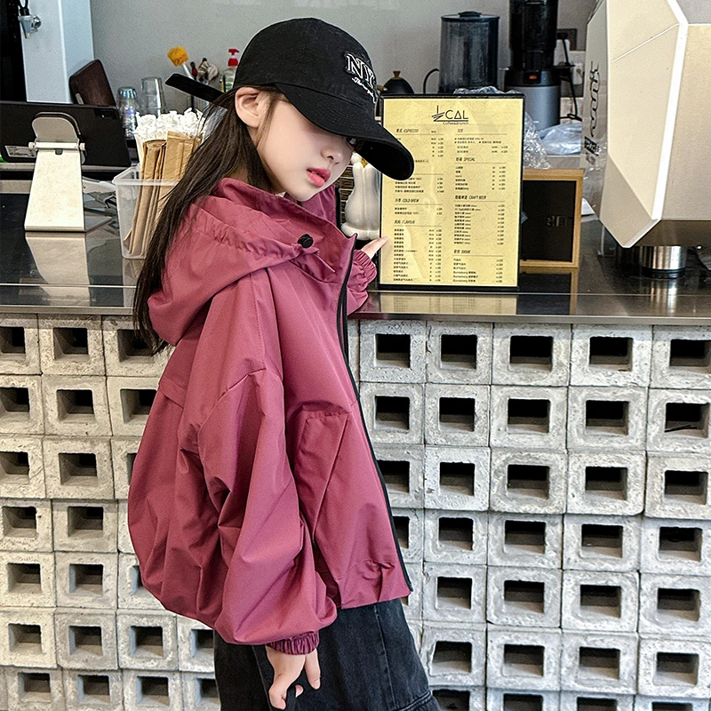 女童连帽外套春秋2025新款洋气时髦大童夹克6-12岁儿童秋季冲锋衣