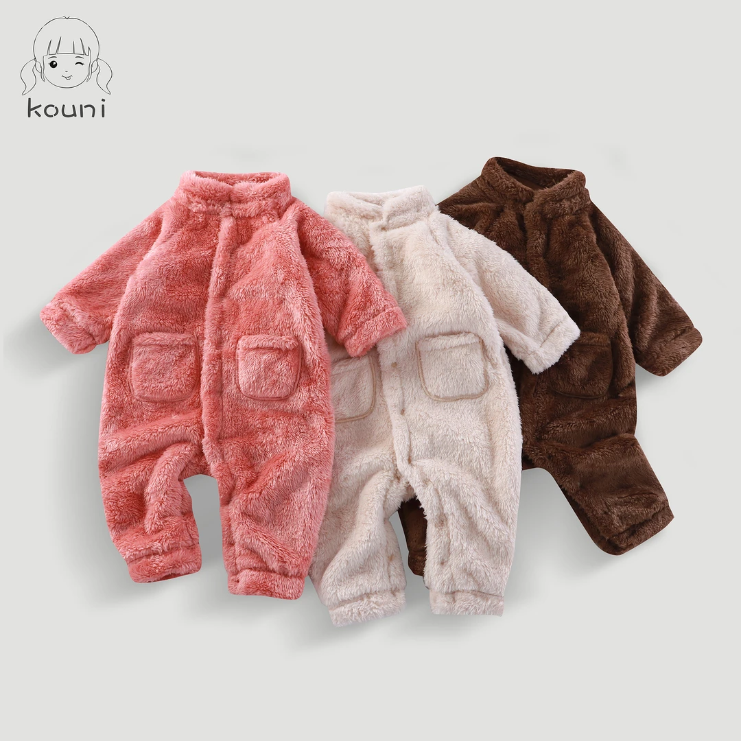 婴儿连体服秋冬款新生儿保暖爬服宝宝毛绒外穿拉链款罩衣儿童睡衣