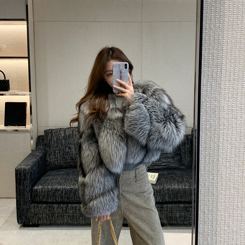 尚米娅 高腰芬兰整皮狐狸毛皮草外套女短款时髦小个子毛毛大衣