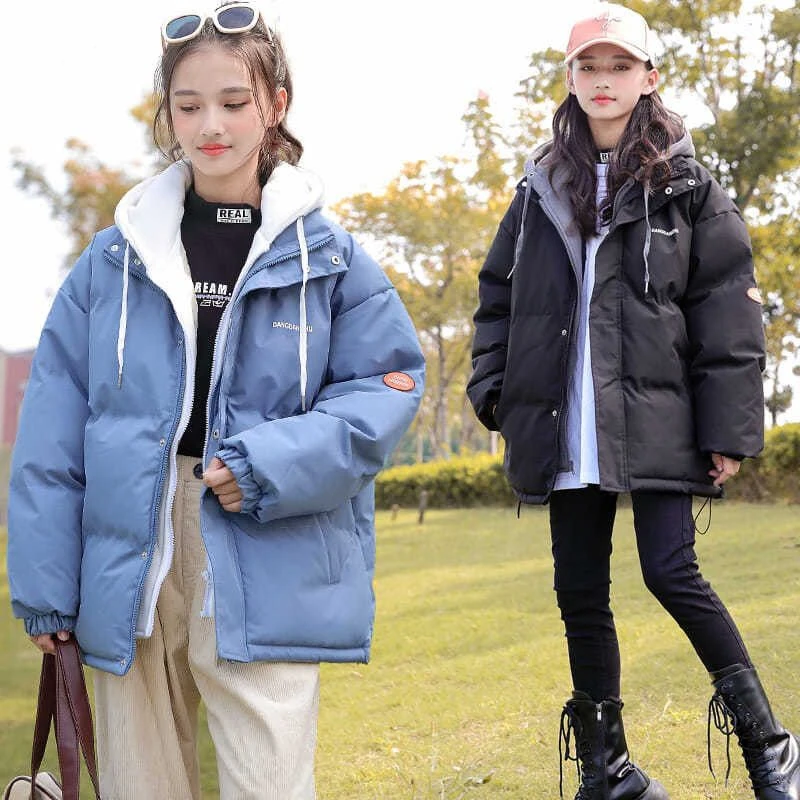 女童冬季假两件棉袄2023新款中大童加厚棉服服女孩时尚洋气外套