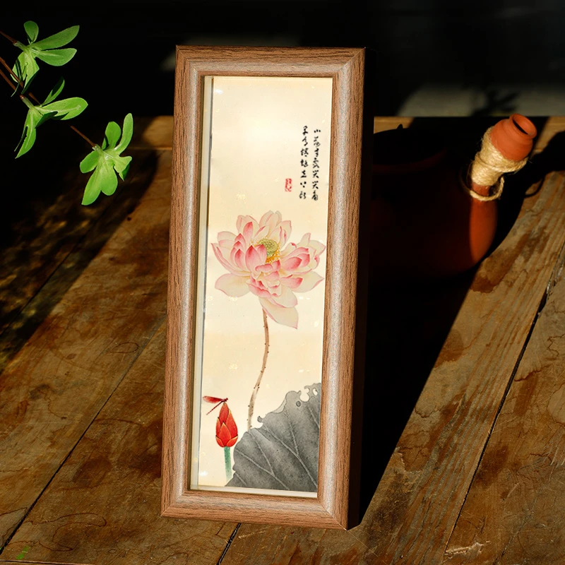 【小荷才露尖尖角】长条款书法摆台文艺书法桌面木质玻璃中空相框