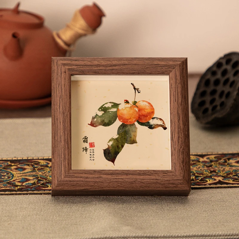 【霜降】4寸书法摆台文艺书法桌面简约玻璃木质中空相框摆件