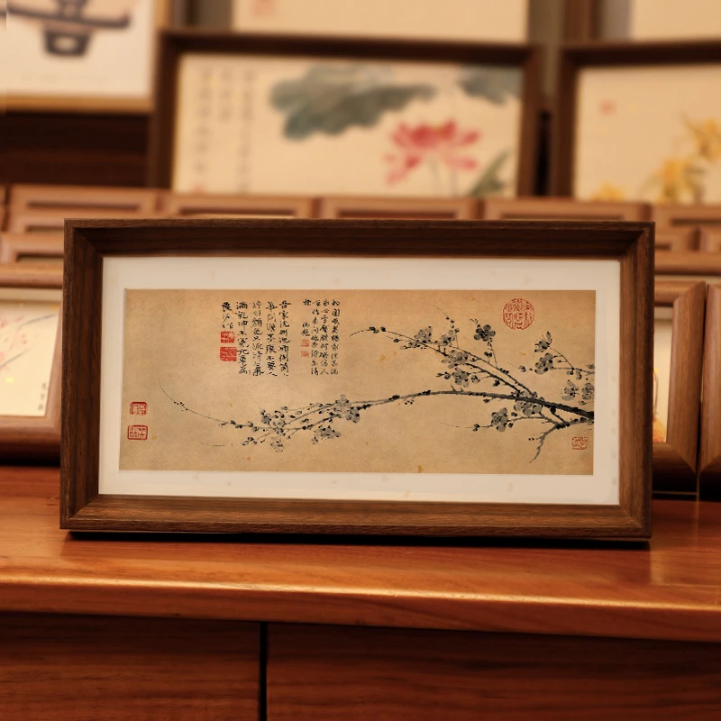 元 王冕【墨梅图】复刻书法摆台新中式文艺桌面摆件简约相框