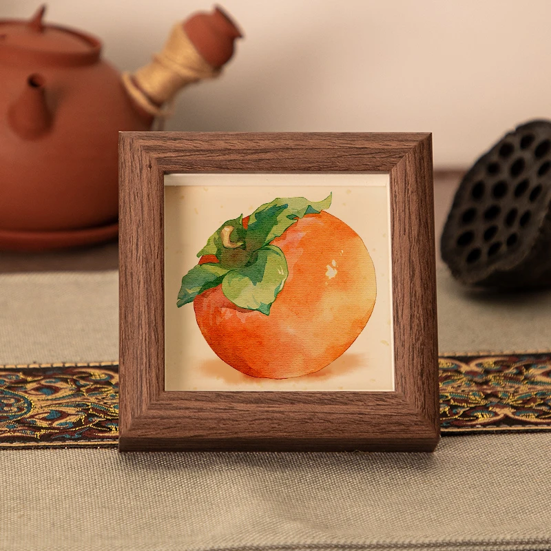 【一个柿子】4寸书法摆台文艺书法桌面简约玻璃木质中空相框摆件