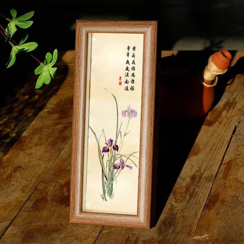 【紫兰花开】长条款书法摆台文艺书法桌面木质玻璃中空相框