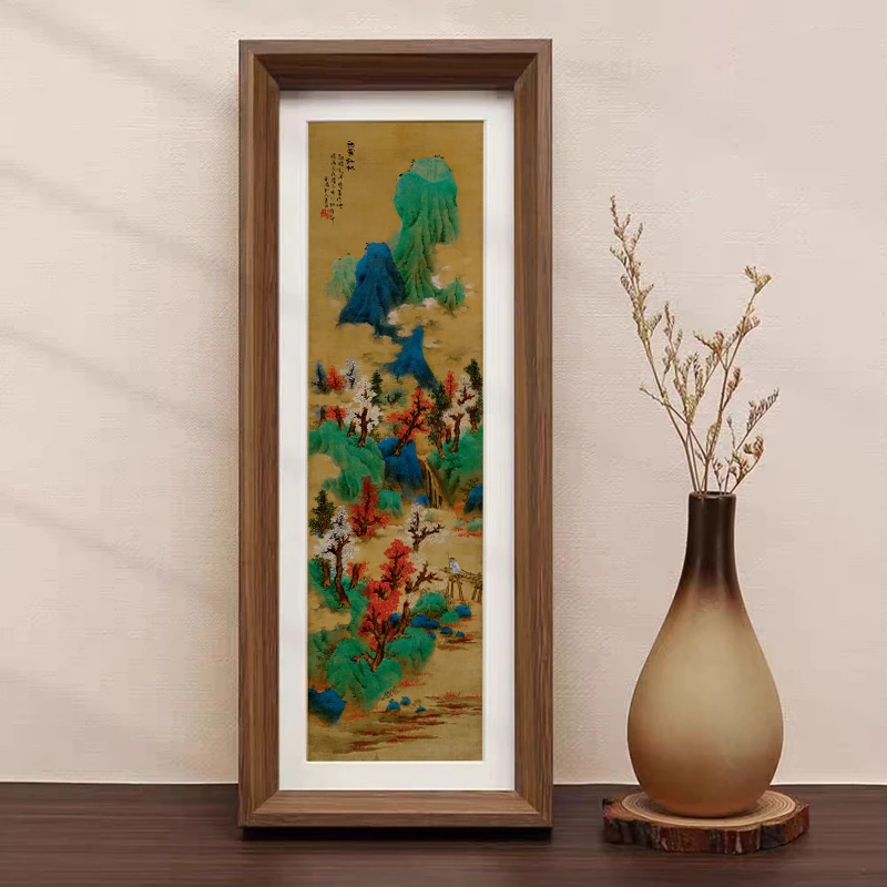 明 蓝瑛【白云红树图】复刻书法摆台新中式文艺桌面摆件简约相框