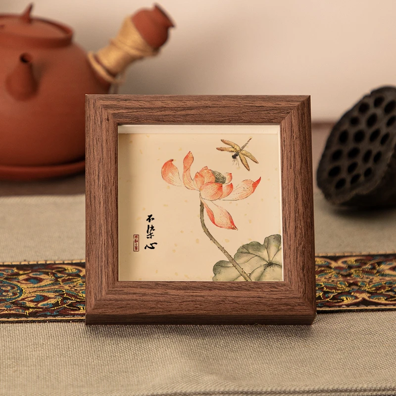 【不染心】4寸书法摆台文艺书法桌面简约玻璃木质相框摆件
