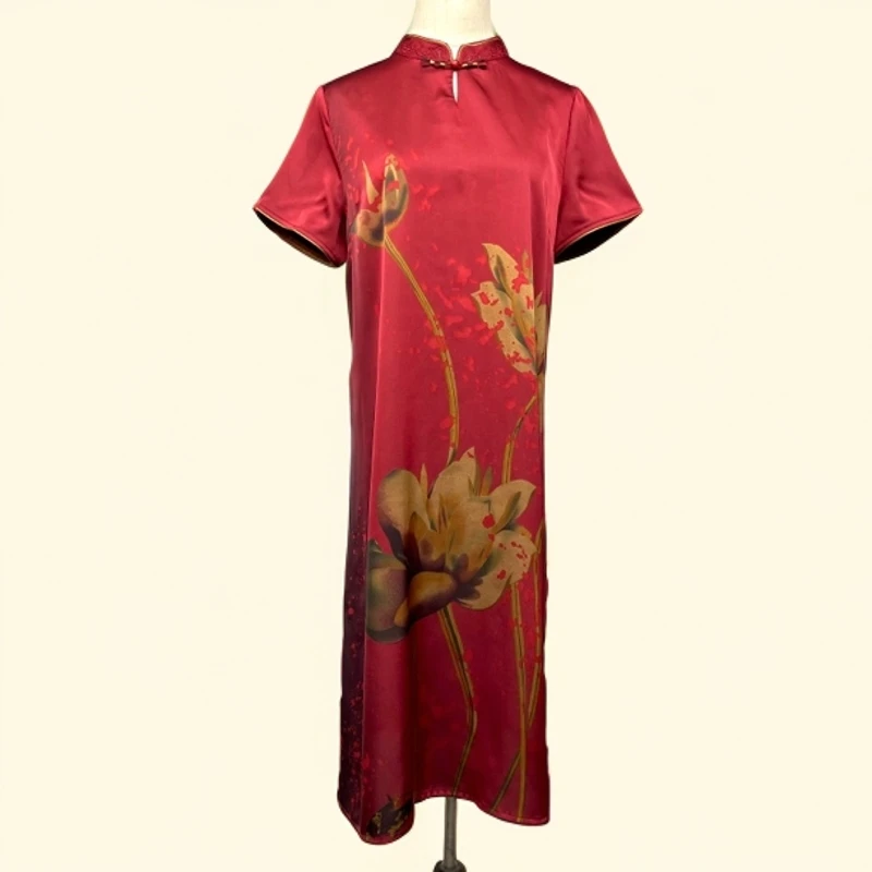 3302贵夫人妈妈婚宴装夏季结婚礼服旗袍连衣裙裙子气质复古裙