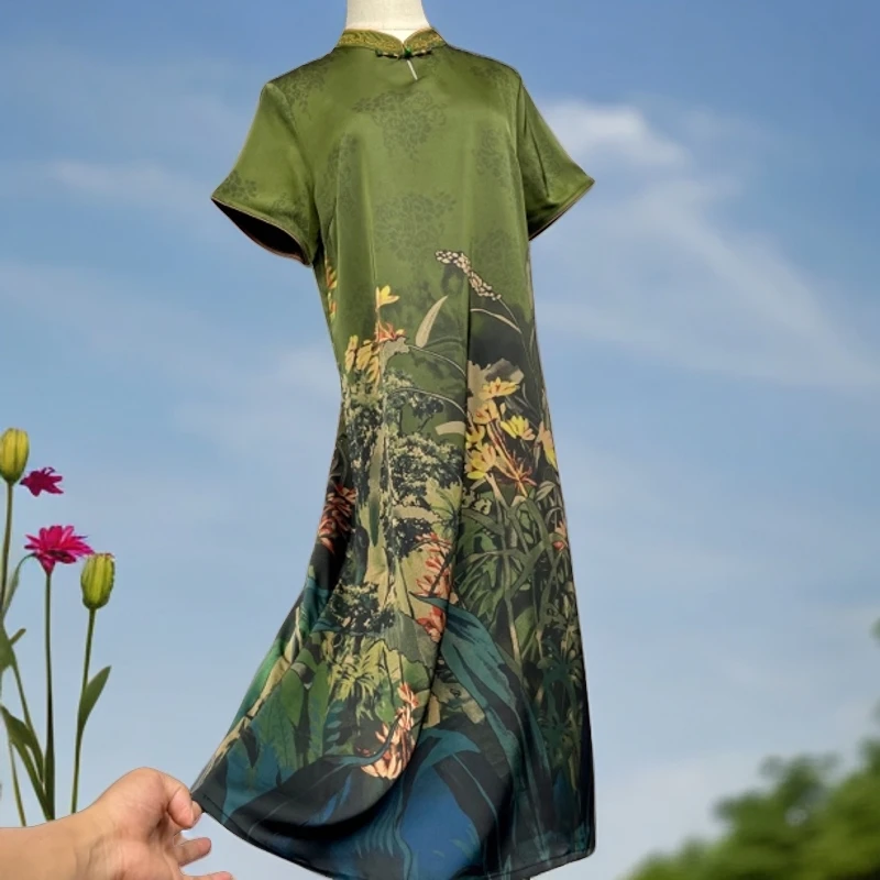 3321阔太太改良款旗袍连衣裙中老年女装夏装新款洋气质时尚短袖裙
