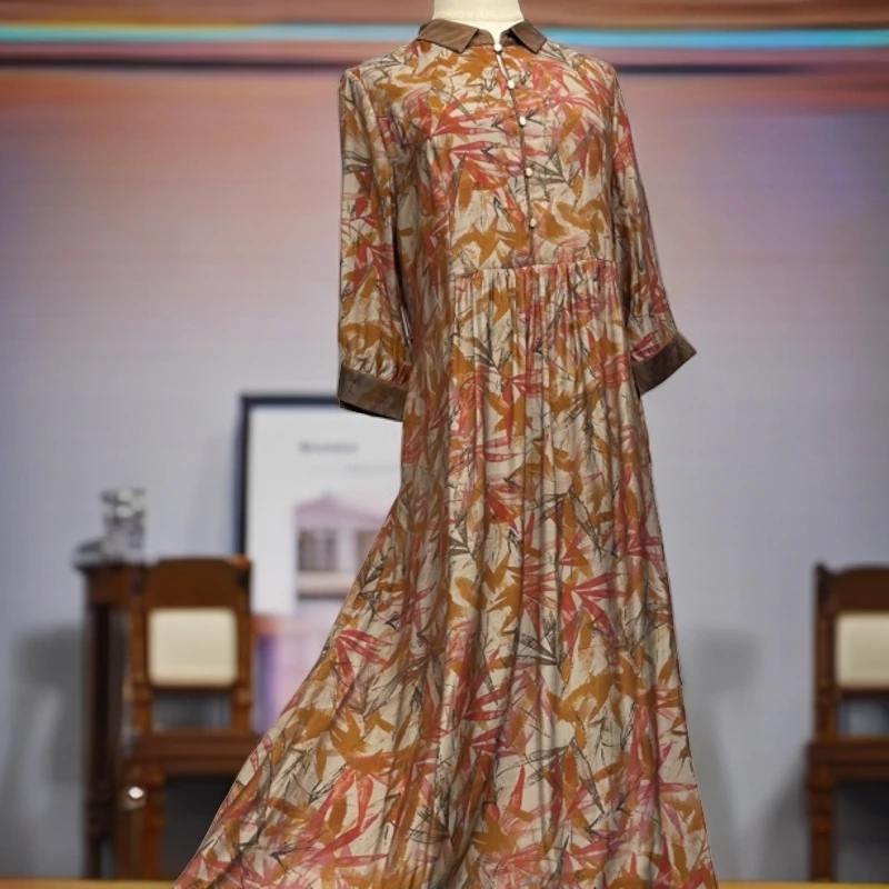 5665新款复古枫叶红裙子遮肉显瘦遮肉气质时尚女装高级时尚连衣裙