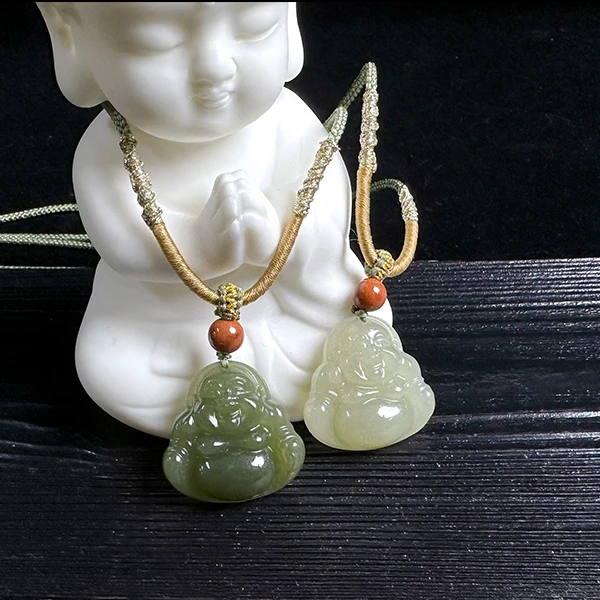 普陀山#23270天禄天然和田玉青玉24.5佛公吊坠弥勒佛多样性发货