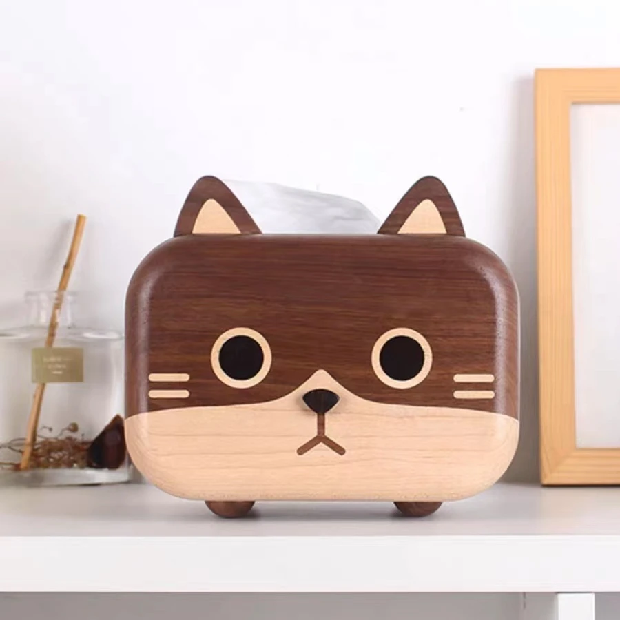 可爱创意黑胡桃木纸抽盒简约实木纸巾盒客厅餐厅儿童房家用抽纸盒