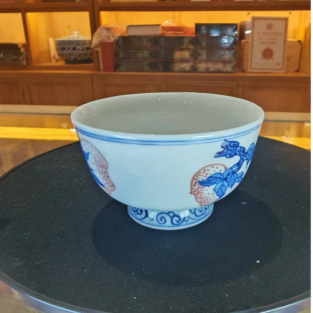 青花釉下寿桃主人杯 陶瓷 蝶恋花 纯手工 普洱杯 名窑 手绘 柴窑